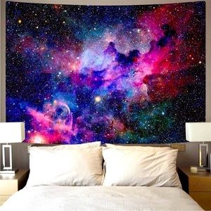 Colorful Pink Blue Galaxy Space Night Sky Stars Retro Bedroom/Bedspread Tapestry